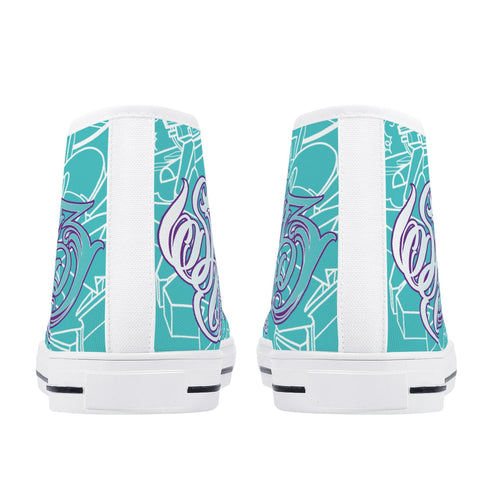 Axikronz 8T7 High Top Canvas feat Turquoise Mix Script | Hip - Hop Streetwear Shoes - Stykonz Graffiti Streetwear